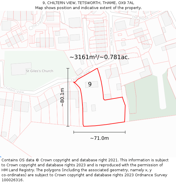 9, CHILTERN VIEW, TETSWORTH, THAME, OX9 7AL: Plot and title map
