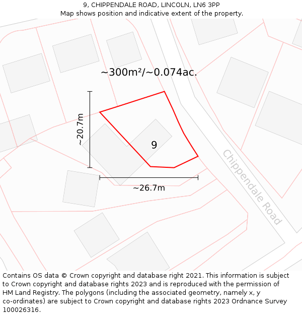 9, CHIPPENDALE ROAD, LINCOLN, LN6 3PP: Plot and title map