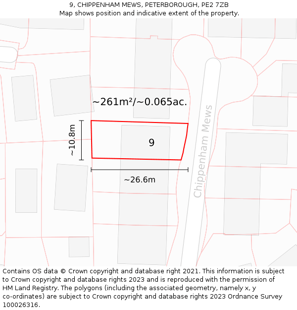 9, CHIPPENHAM MEWS, PETERBOROUGH, PE2 7ZB: Plot and title map