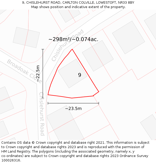 9, CHISLEHURST ROAD, CARLTON COLVILLE, LOWESTOFT, NR33 8BY: Plot and title map