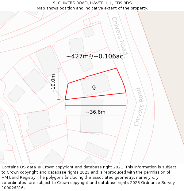 9, CHIVERS ROAD, HAVERHILL, CB9 9DS: Plot and title map