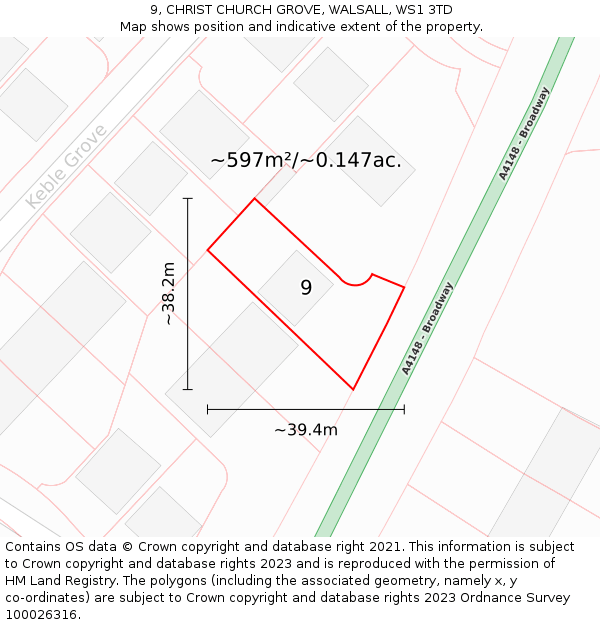 9, CHRIST CHURCH GROVE, WALSALL, WS1 3TD: Plot and title map