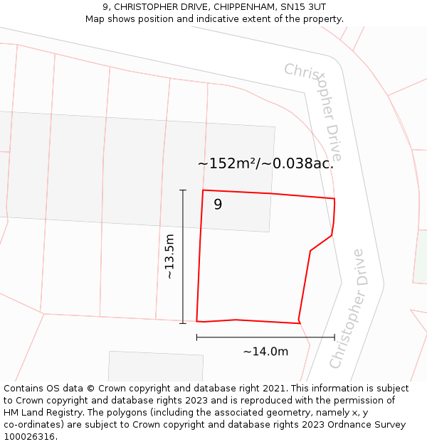 9, CHRISTOPHER DRIVE, CHIPPENHAM, SN15 3UT: Plot and title map