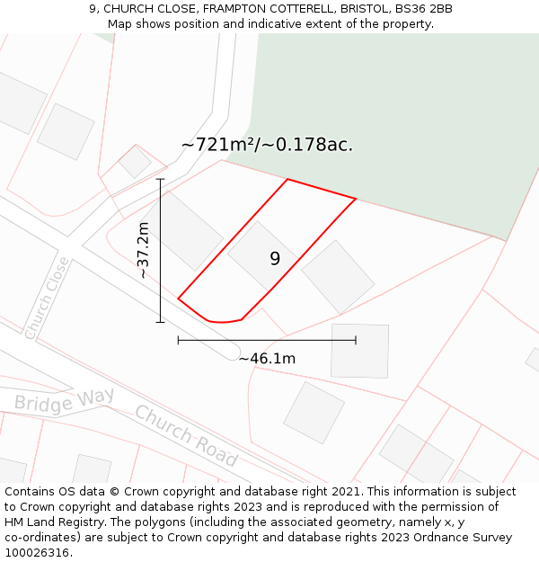 9, CHURCH CLOSE, FRAMPTON COTTERELL, BRISTOL, BS36 2BB: Plot and title map