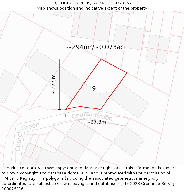 9, CHURCH GREEN, NORWICH, NR7 8BA: Plot and title map