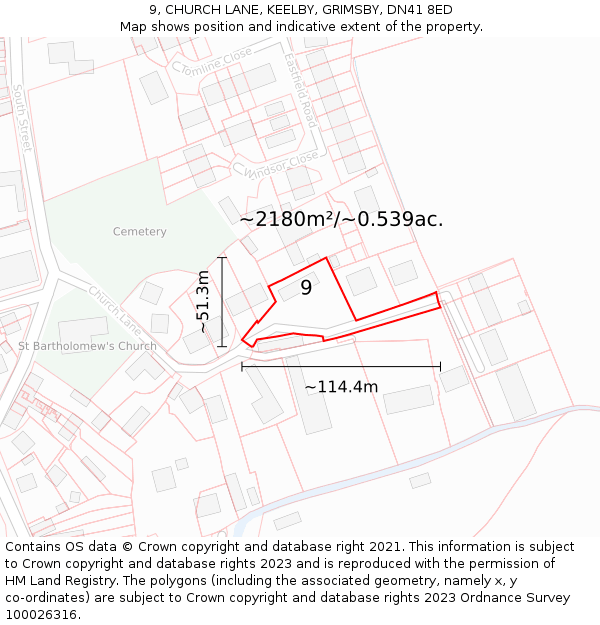 9, CHURCH LANE, KEELBY, GRIMSBY, DN41 8ED: Plot and title map