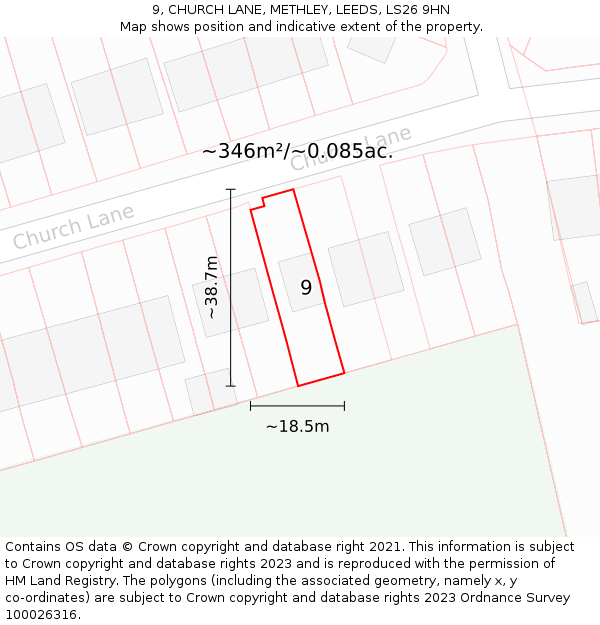 9, CHURCH LANE, METHLEY, LEEDS, LS26 9HN: Plot and title map