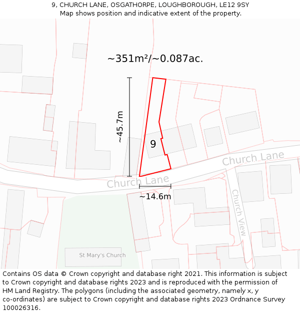 9, CHURCH LANE, OSGATHORPE, LOUGHBOROUGH, LE12 9SY: Plot and title map