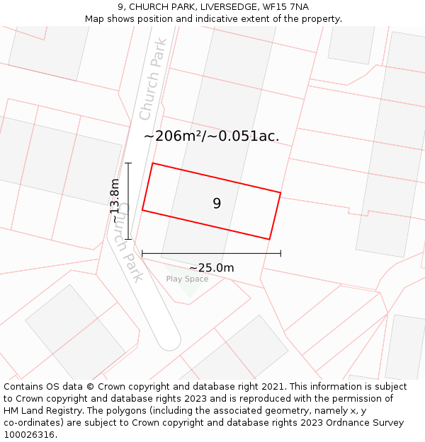 9, CHURCH PARK, LIVERSEDGE, WF15 7NA: Plot and title map