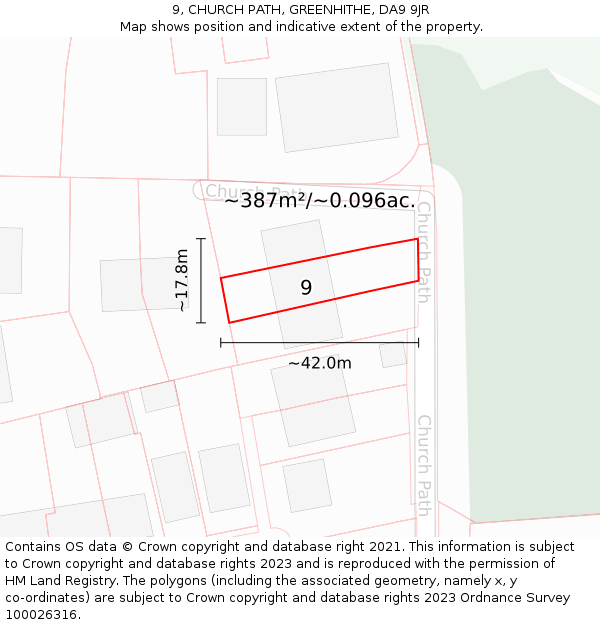 9, CHURCH PATH, GREENHITHE, DA9 9JR: Plot and title map