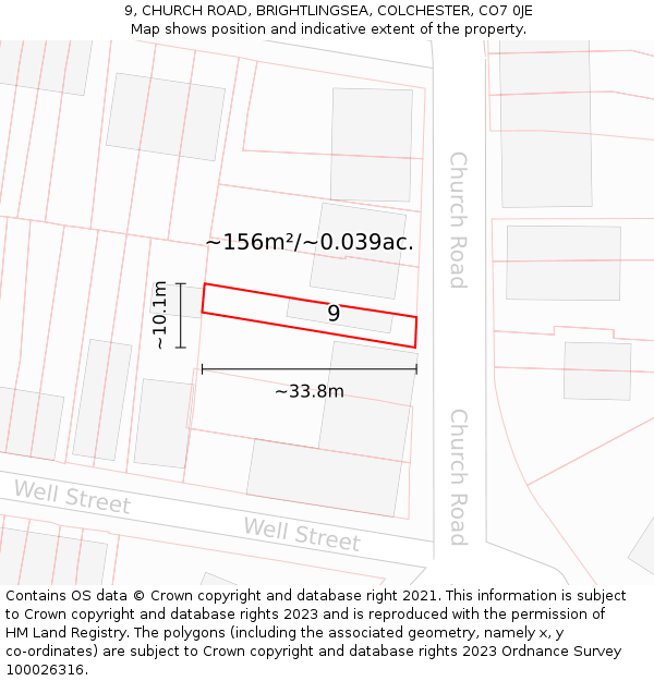 9, CHURCH ROAD, BRIGHTLINGSEA, COLCHESTER, CO7 0JE: Plot and title map