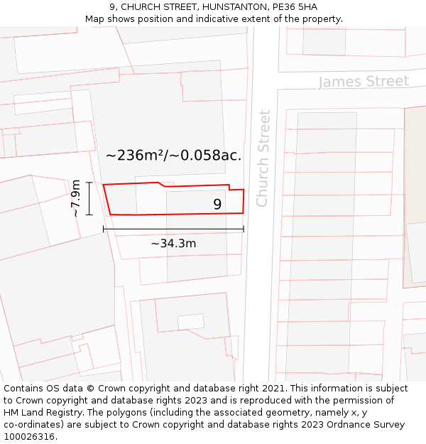 9, CHURCH STREET, HUNSTANTON, PE36 5HA: Plot and title map