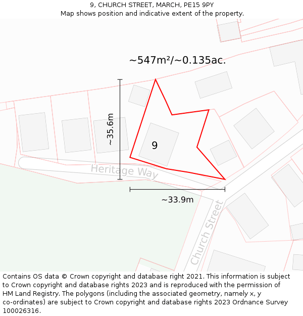 9, CHURCH STREET, MARCH, PE15 9PY: Plot and title map