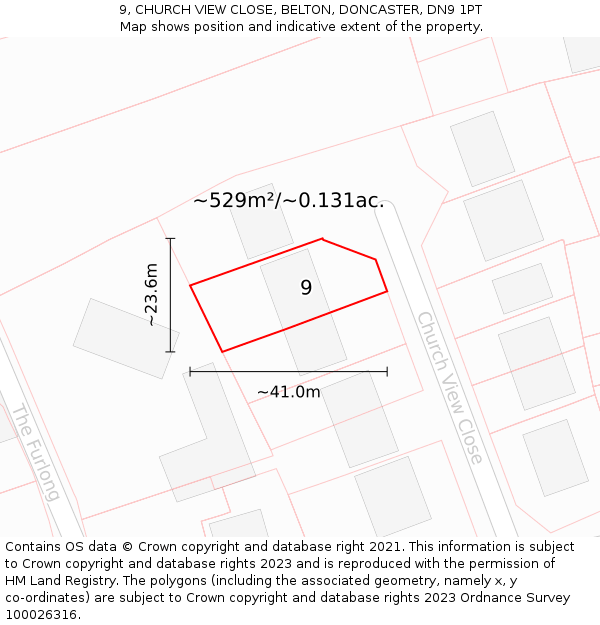 9, CHURCH VIEW CLOSE, BELTON, DONCASTER, DN9 1PT: Plot and title map