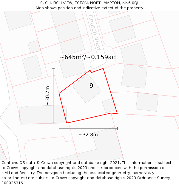 9, CHURCH VIEW, ECTON, NORTHAMPTON, NN6 0QL: Plot and title map