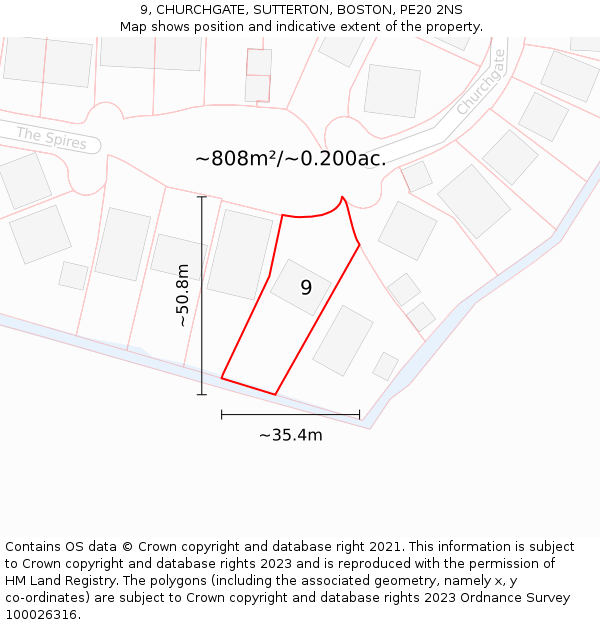 9, CHURCHGATE, SUTTERTON, BOSTON, PE20 2NS: Plot and title map