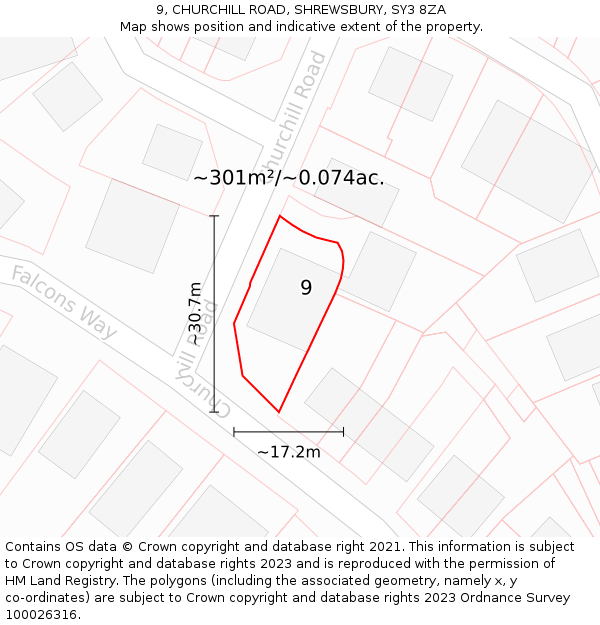 9, CHURCHILL ROAD, SHREWSBURY, SY3 8ZA: Plot and title map