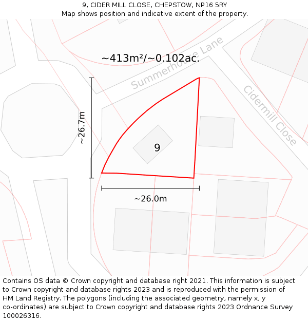 9, CIDER MILL CLOSE, CHEPSTOW, NP16 5RY: Plot and title map