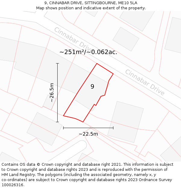 9, CINNABAR DRIVE, SITTINGBOURNE, ME10 5LA: Plot and title map