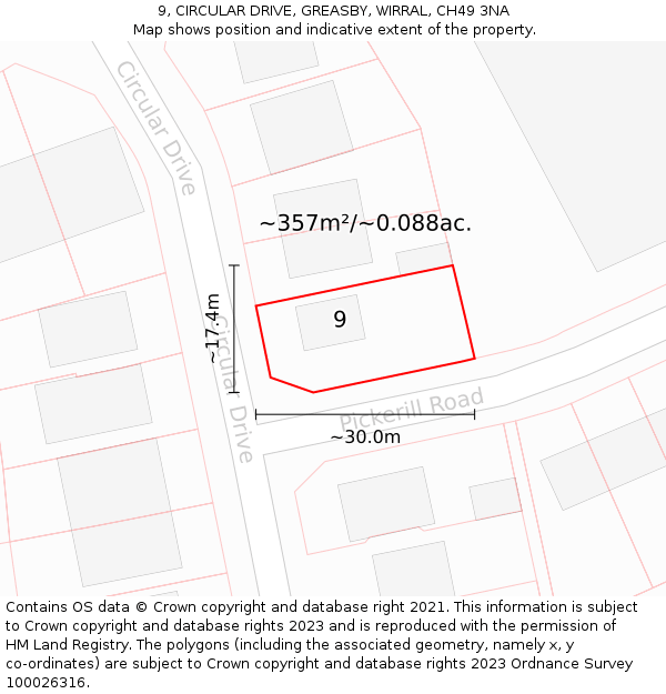 9, CIRCULAR DRIVE, GREASBY, WIRRAL, CH49 3NA: Plot and title map