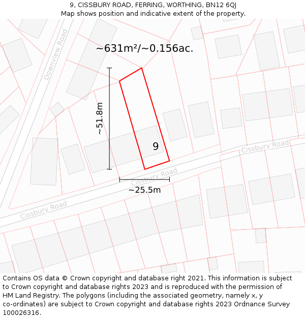 9, CISSBURY ROAD, FERRING, WORTHING, BN12 6QJ: Plot and title map