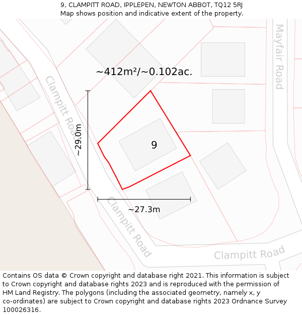 9, CLAMPITT ROAD, IPPLEPEN, NEWTON ABBOT, TQ12 5RJ: Plot and title map