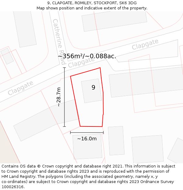 9, CLAPGATE, ROMILEY, STOCKPORT, SK6 3DG: Plot and title map