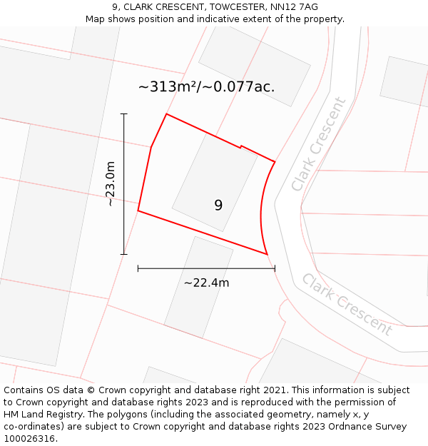 9, CLARK CRESCENT, TOWCESTER, NN12 7AG: Plot and title map