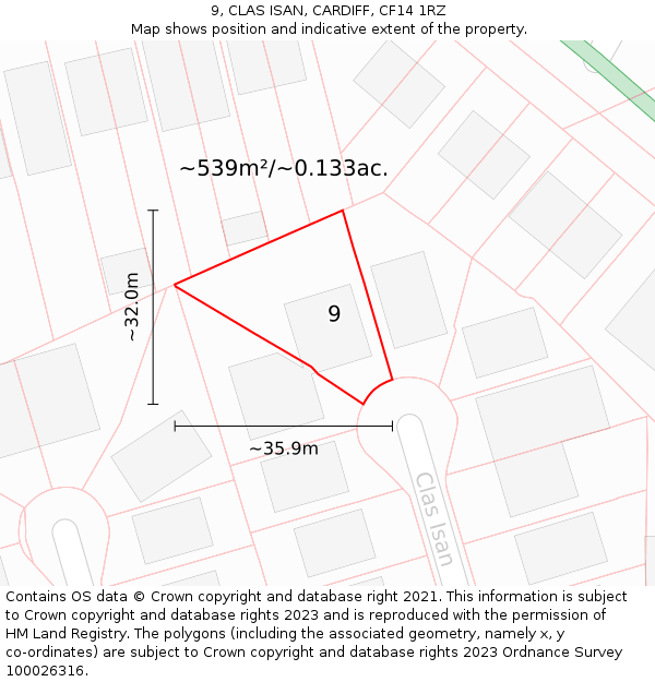 9, CLAS ISAN, CARDIFF, CF14 1RZ: Plot and title map