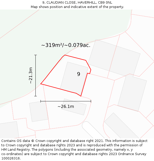 9, CLAUDIAN CLOSE, HAVERHILL, CB9 0NL: Plot and title map