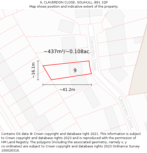 9, CLAVERDON CLOSE, SOLIHULL, B91 1QP: Plot and title map