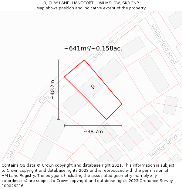 9, CLAY LANE, HANDFORTH, WILMSLOW, SK9 3NP: Plot and title map