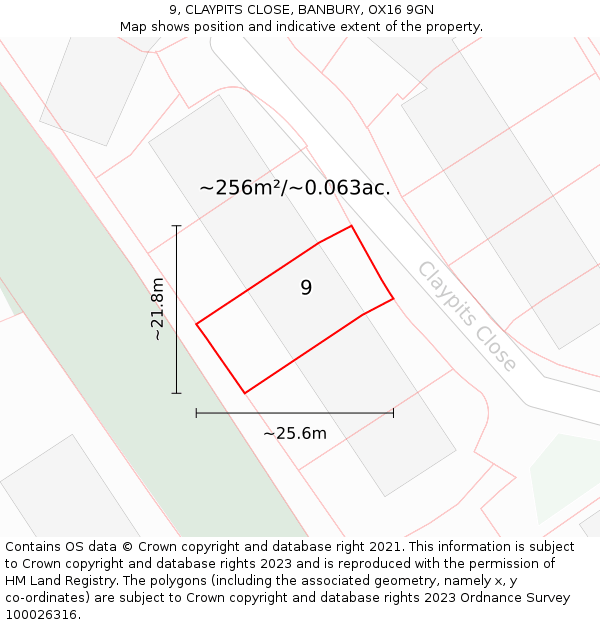 9, CLAYPITS CLOSE, BANBURY, OX16 9GN: Plot and title map