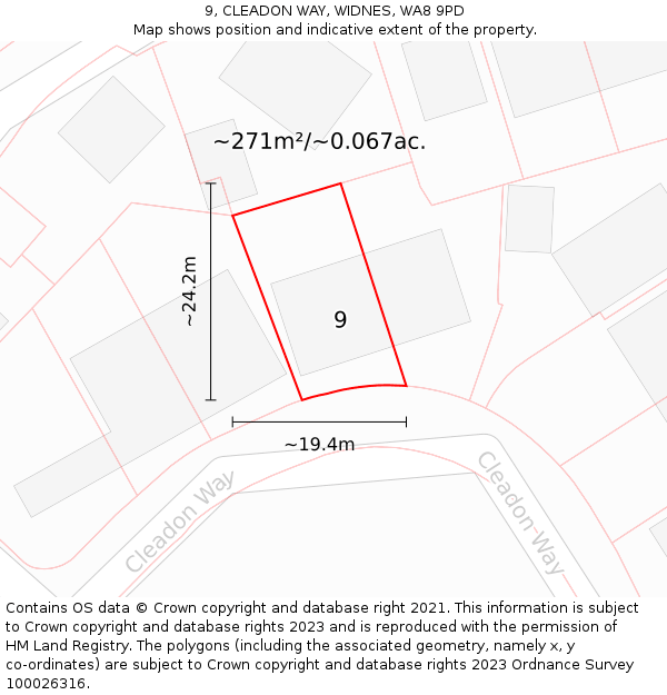 9, CLEADON WAY, WIDNES, WA8 9PD: Plot and title map