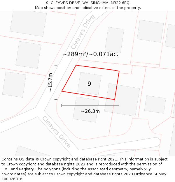 9, CLEAVES DRIVE, WALSINGHAM, NR22 6EQ: Plot and title map
