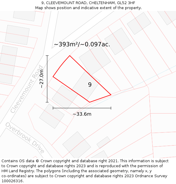 9, CLEEVEMOUNT ROAD, CHELTENHAM, GL52 3HF: Plot and title map