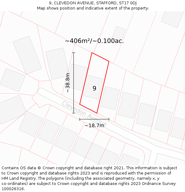 9, CLEVEDON AVENUE, STAFFORD, ST17 0DJ: Plot and title map