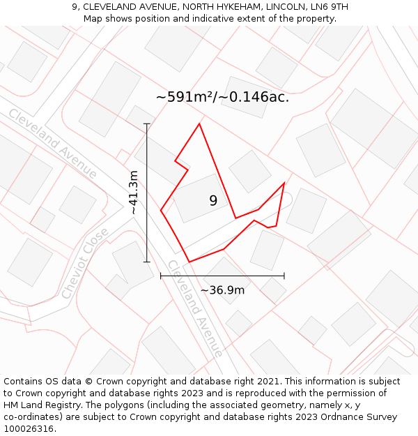 9, CLEVELAND AVENUE, NORTH HYKEHAM, LINCOLN, LN6 9TH: Plot and title map