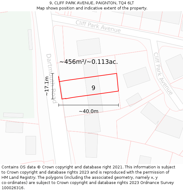 9, CLIFF PARK AVENUE, PAIGNTON, TQ4 6LT: Plot and title map