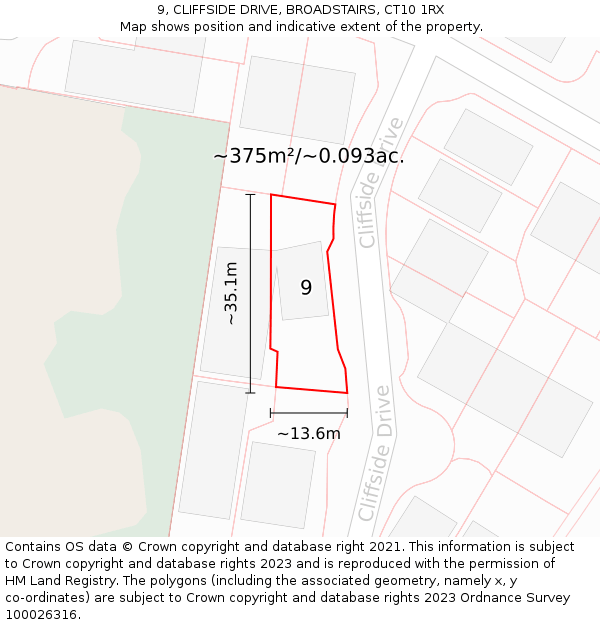 9, CLIFFSIDE DRIVE, BROADSTAIRS, CT10 1RX: Plot and title map