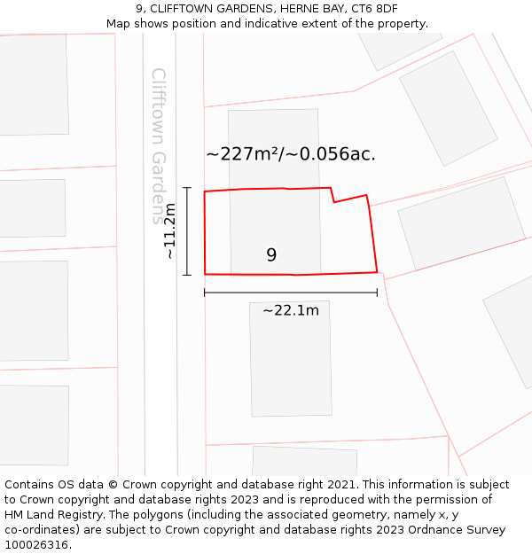 9, CLIFFTOWN GARDENS, HERNE BAY, CT6 8DF: Plot and title map