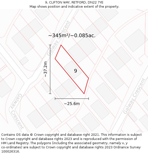 9, CLIFTON WAY, RETFORD, DN22 7YE: Plot and title map