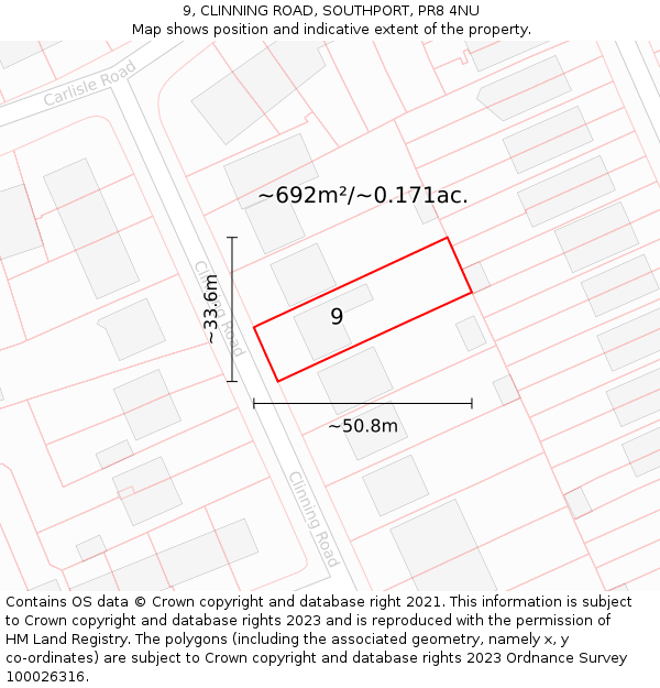 9, CLINNING ROAD, SOUTHPORT, PR8 4NU: Plot and title map