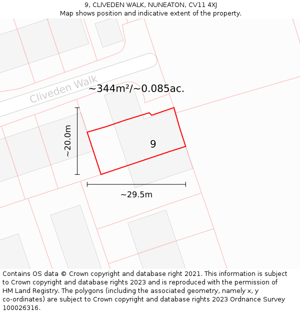 9, CLIVEDEN WALK, NUNEATON, CV11 4XJ: Plot and title map