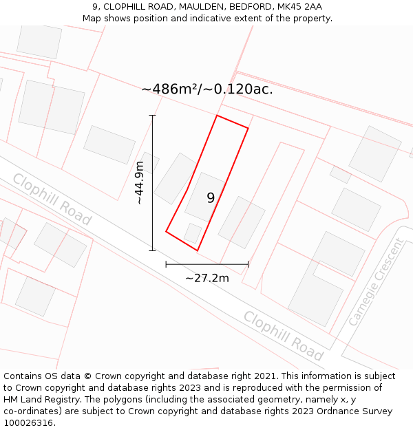 9, CLOPHILL ROAD, MAULDEN, BEDFORD, MK45 2AA: Plot and title map