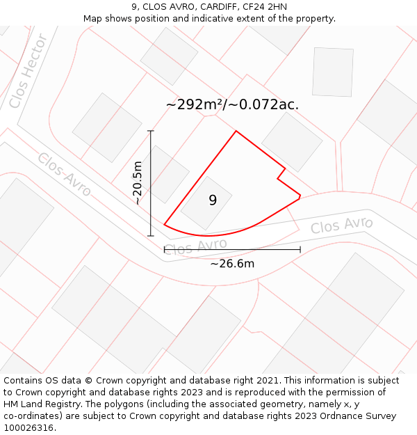 9, CLOS AVRO, CARDIFF, CF24 2HN: Plot and title map