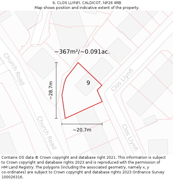 9, CLOS LLYNFI, CALDICOT, NP26 4RB: Plot and title map