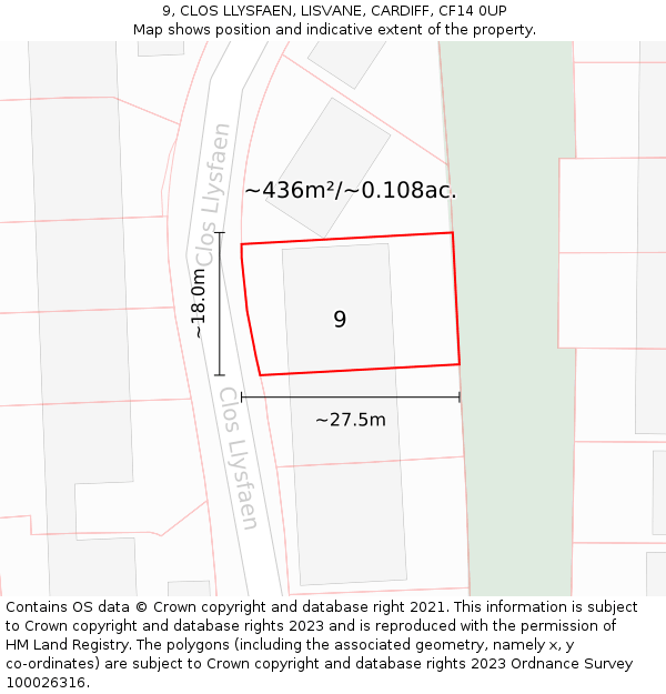 9, CLOS LLYSFAEN, LISVANE, CARDIFF, CF14 0UP: Plot and title map