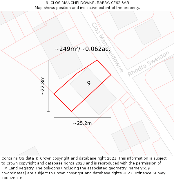 9, CLOS MANCHELDOWNE, BARRY, CF62 5AB: Plot and title map