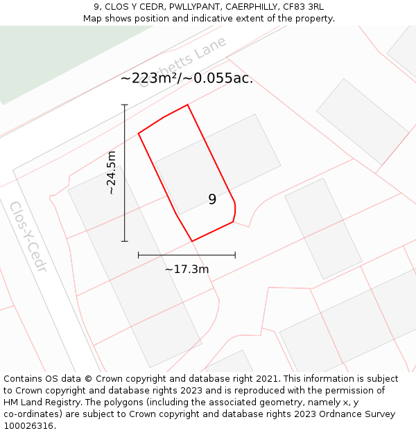 9, CLOS Y CEDR, PWLLYPANT, CAERPHILLY, CF83 3RL: Plot and title map